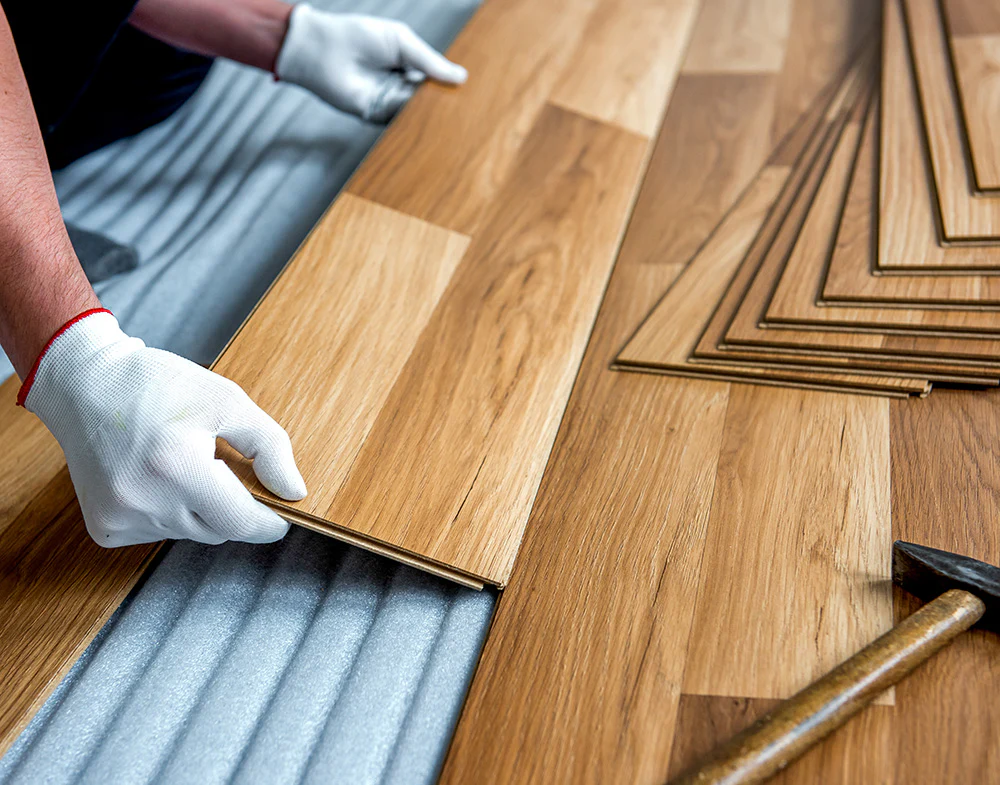 Professional flooring installation work